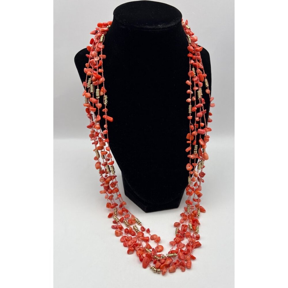 Kenneth Cole Multi-Strand Pink Bead Necklace Gold Tone Accents Boho Coral Style - Picture 8 of 8